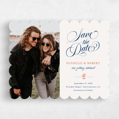 Beige Scalloped Wedding Save the Date - Jerome Photo