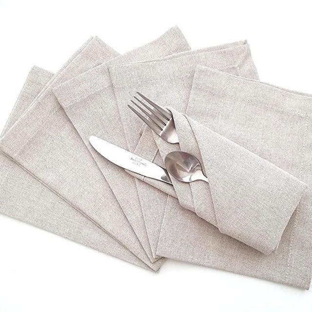 Table Cloth Napkins, Cotton Napkin Set, Cotton Napkins Cloth Washable, Cotton Napkins, Cloth Napkins, Beige, Cotton & Polyester Material Napkins, Set of 6, Large Size Kitchen Napkins (14x18inches)