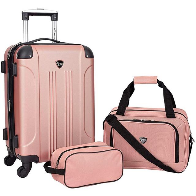 Travelers Club Sky+ Hardside Expandable Luggage Set with Spinner Wheels, Rose Gold, 3 Piece