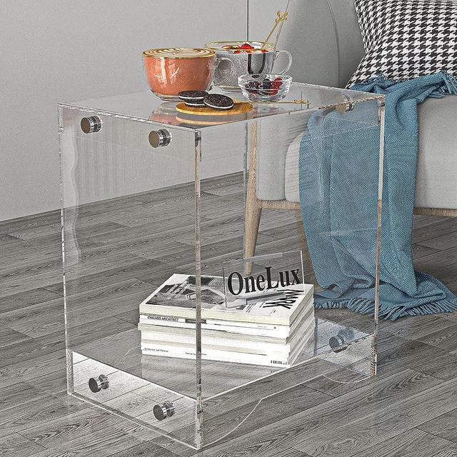 (Flat Packed) Modern Design Clear Acrylic Home Decor Display Nightstand/Decorative End Table/Bedside Tables (Clear)