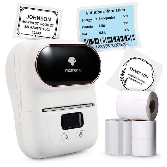 Phomemo Label Maker Machine- M110 Upgraded Bluetooth Label Printer for Barcode, Clothing, Jewelry, Retail, Mailing, Business, Compatible with Android & iOS, with 3 Label, White
