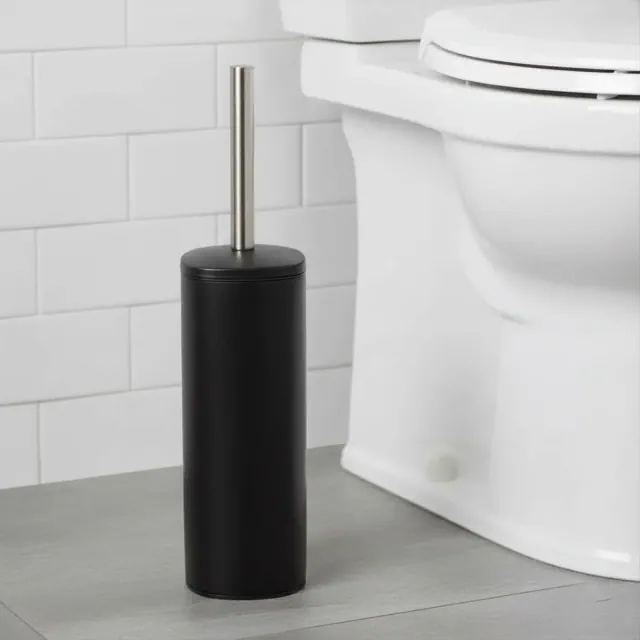 Evideco French Home Goods Square Black Metal Toilet Brush and Holder - Bathroom Cleaning Tool Sturdy Handle Splash Guard Removable Inner Protection