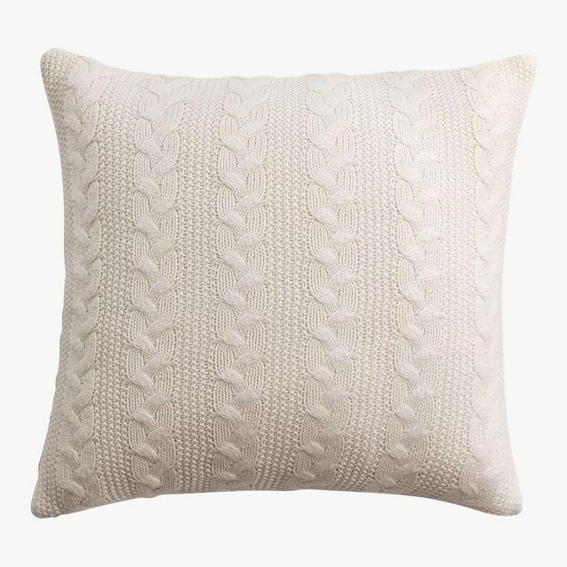 Evette Cable Knit Pillow, 20" x 20", Ivory