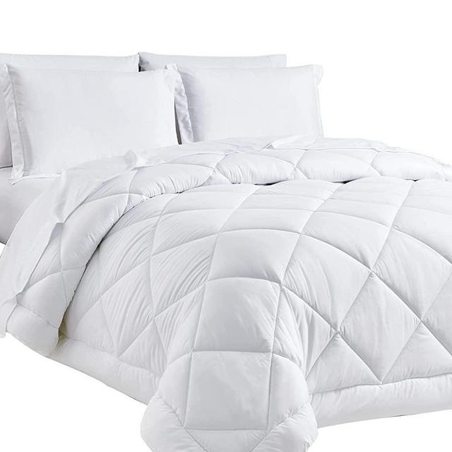 CozyLux Full/Queen Bed in a Bag 7-Pieces Comforter Set with Sheets White All Season Bedding Sets with Comforter, Pillow Shams, Flat Sheet, Fitted Sheet and Pillowcases