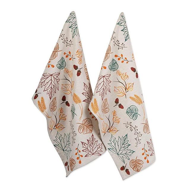 DII Fall Basics Collection Printed Dishtowel Set, 18x28, Autumn Leaves