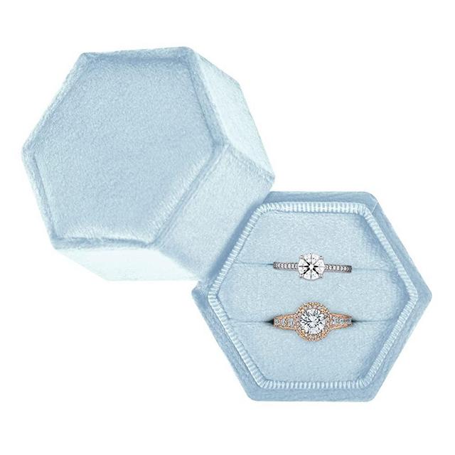 NIMSIN Ring Box for Wedding Ceremony - 11 Assorted Colors - Hexagon Velvet Ring Box with Detachable Lid - Double Ring Holder box for Proposal, Engagement, Wedding & Photoshoots - 1.97x1.77x1.77 Inches