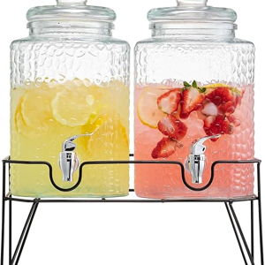 Style Setter Premium Glass Drink Dispensers with Metal Stand for Parties – Beverage Dispenser Set for Cold Drinks, Lemonade, Cocktails, Juice – Party Glass Drink Dispenser Station - 1.5 Gal, Set of 2