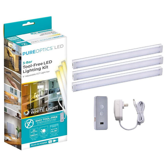 Black+Decker LED Under Cabinet Light Kit, Motion Sensor, Dimmable, Linkable, 3 Color Settings, Tool-Free, for Kitchen, Cabinets and Closets, (3) 9" Bars