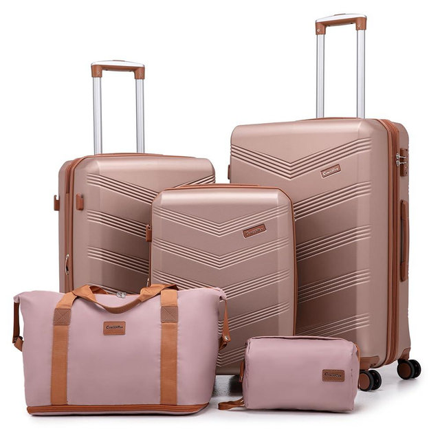 CONCEPTEN Expandable Luggage Sets 5 Piece, Hard Case Suitcase Set with Spinner Wheels,22x14x9 Airline Approved Carry on,Lightweight Durable Suitcase with TSA Lock (Champagne Gold)