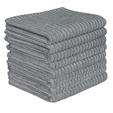 Gryeer Microfiber Kitchen Towels - Super Absorbent Dish Towels - One Side Ribbed One Side Smooth Tea Towels, 26x18 Inch, Pack of 8, Gray