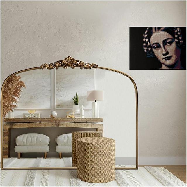 Wemily Vintage Gold Ornate Baroque Mirror - 36"X30" Arched Antique Brass Mirror with Full Metal Frame - Ideal for Entryway, Fireplace, Living Room, Hallway, Bathroom