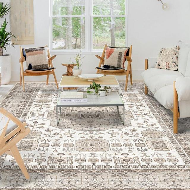 Fortsea 9x12 Area Rugs, Machine Washable Area Rugs for Living Room Non Slip Backing Rugs for Bedroom, Vintage Printed Home Decor Large Area Rug