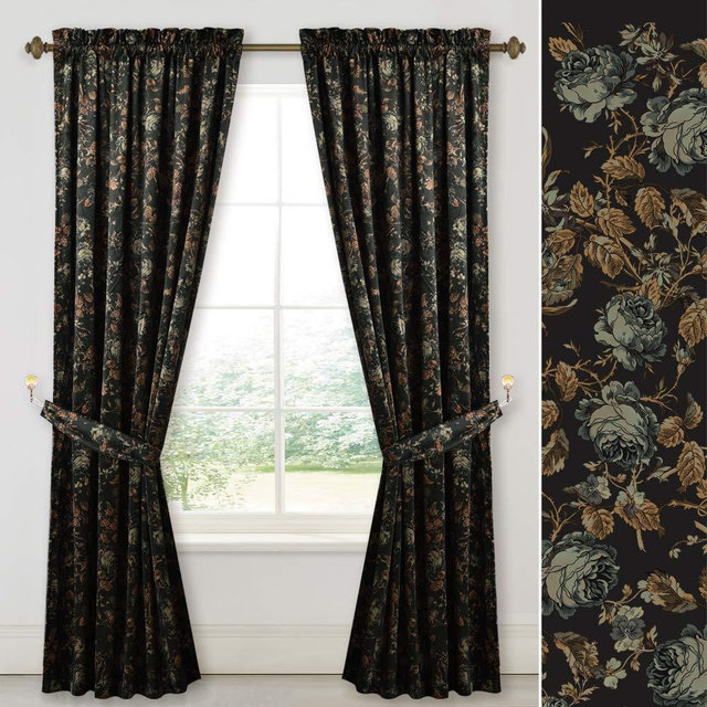 StangH Black Velvet Curtains 102 inches Long, Printed Floral Vintage Home Decoration Luxury Light Blocking Floor to Ceiling Drapes for Living Dining Room,W52 x L102, 2 Panels