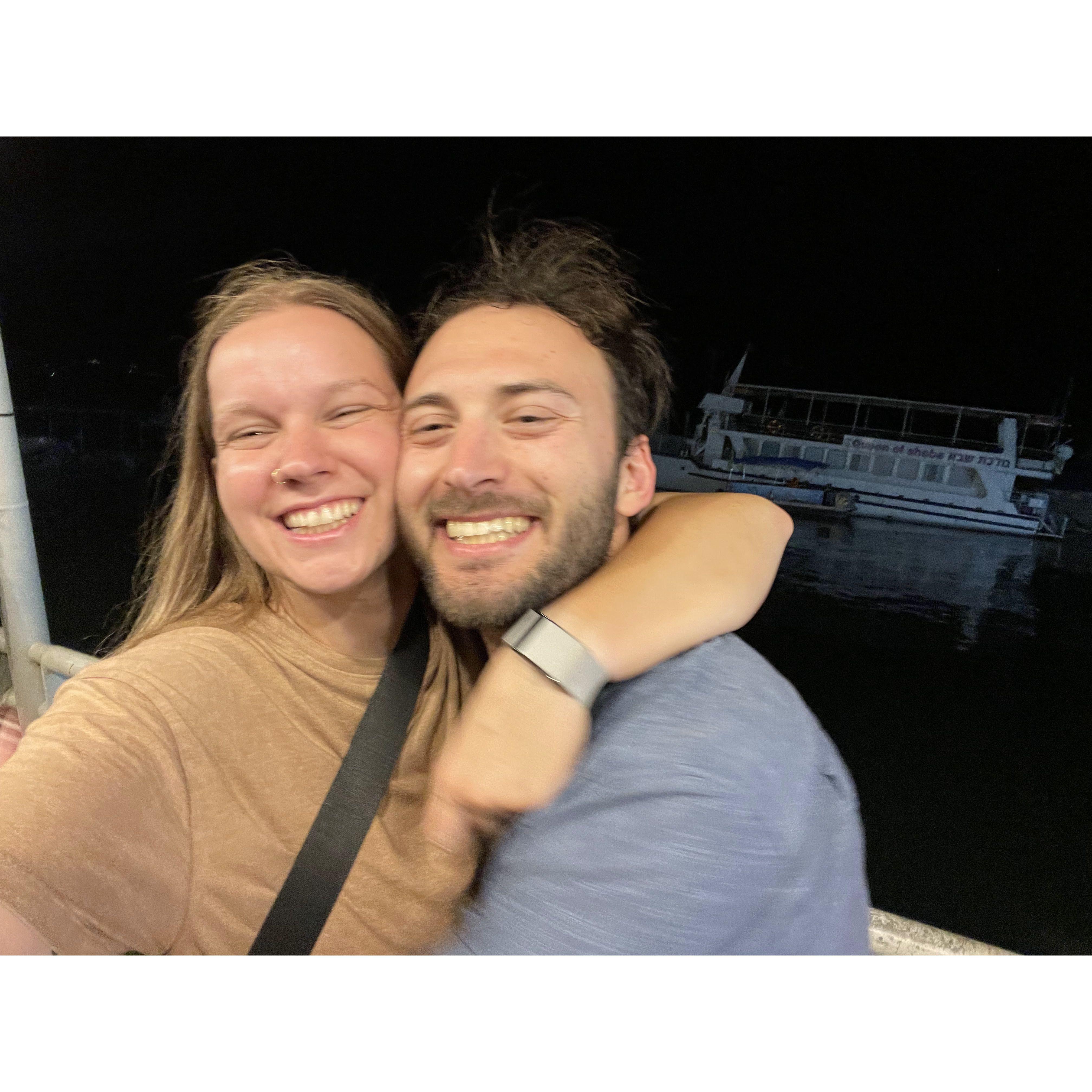 Date night at the Sea of Galilee! Can't believe we got to share this special moment in Israel together right at the start of our relationship!