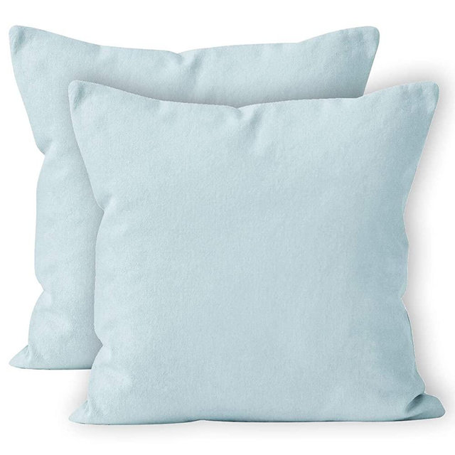 Encasa XO Throw Cushion Cover 2pc Set - Ice Blue - 18 x 18 inch Solid Dyed Cotton Canvas Square Accent Decorative Pillow Case for Couch Sofa Chair Bed & Home