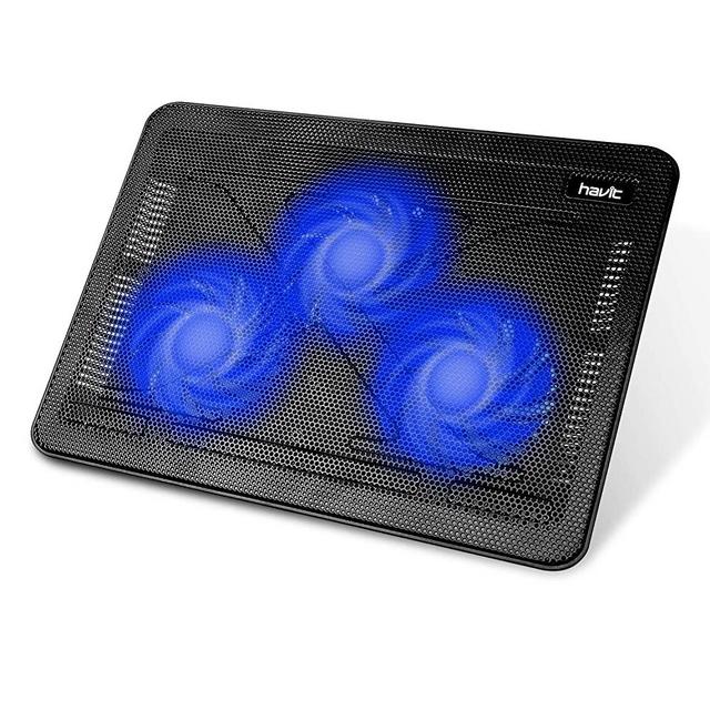 havit HV-F2056 15.6"-17" Laptop Cooler Cooling Pad - Slim Portable USB Powered (3 Fans), Black/Blue
