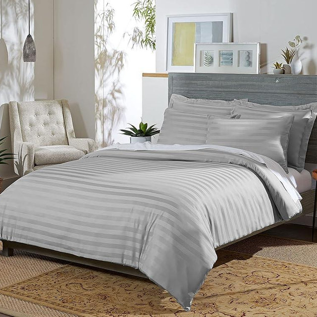 Pure Bamboo King Duvet Cover, 3 Piece Set, Genuine 100% Organic Viscose Derived from Bamboo, Luxuriously Soft and Cooling, 2 Pillowcases (King, Jacquard Silver)