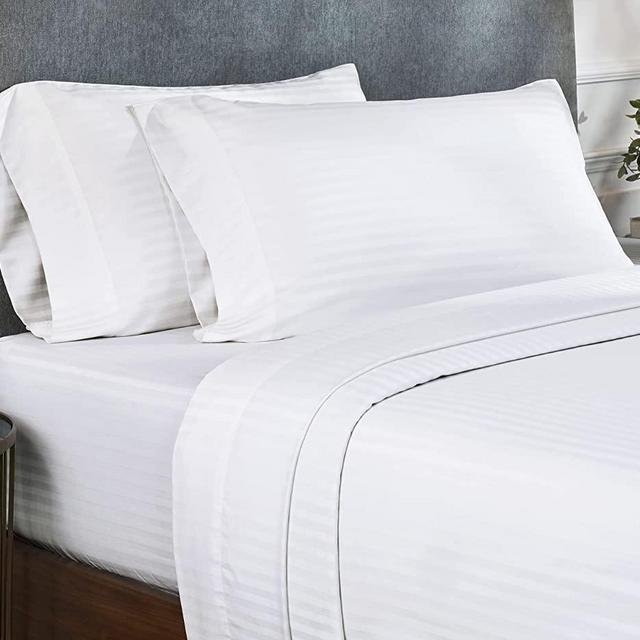 California Design Den Striped Sheets for King Size Bed, Soft 100% Cotton Sheets, Luxury 400 Thread Count Sateen, 4 Piece Deep Pocket Cooling Sheets Set (White Sheets)