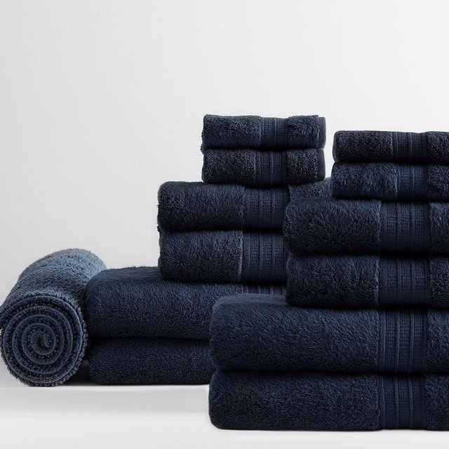 Hydrocotton Organic Bath/Hand/Washcloth/Bath Mat, Navy, Set of 13