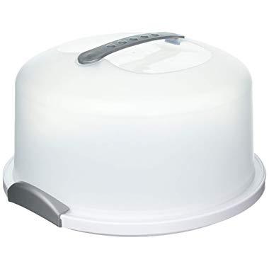 EXTRA LARGE Cake Carrier/Storage Container With Server Holds up to 12 inch 3-layer cake, White Gray Translucent Dome - Transports Cakes, Pies, or Other Desserts