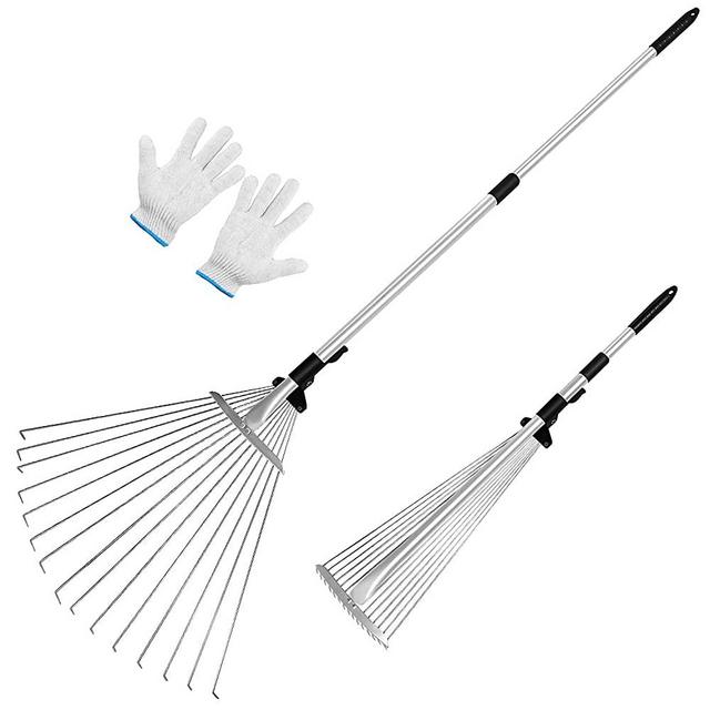 SHADE SPRING 63 inch Adjustable Garden Leaf Rake Telescopic Metal Rake Expandable Folding Head from 8 Inch to 23 Inch