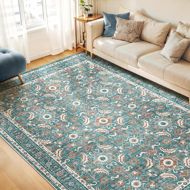 WITSHOCK Living Room Area Rugs 9x12: Soft Non-Slip Backing Washable Rugs Vintage Large Carpet for Bedroom Office Dining Room Kitchen Stain Resistant Home Decor Rug
