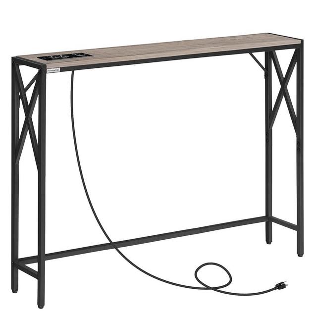 MAHANCRIS Sofa Table with Charging Station, 39.4” Console Table, Narrow Entryway Table, Slim Hallway Table, Retro Couch Table, for Entrance, Foyer, Living Room, Hallway, Greige CTHG151E01