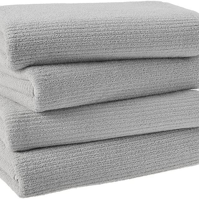 Amazon Aware 100% Organic Cotton Ribbed Bath Towels - Bath Towels, 4-Pack, Gray