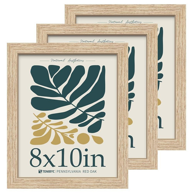 TENIBYC 8x10 Oak Picture Frame with HD Glass - 3pk, Natural Wood Photo Frame, Wall Gallery Frame