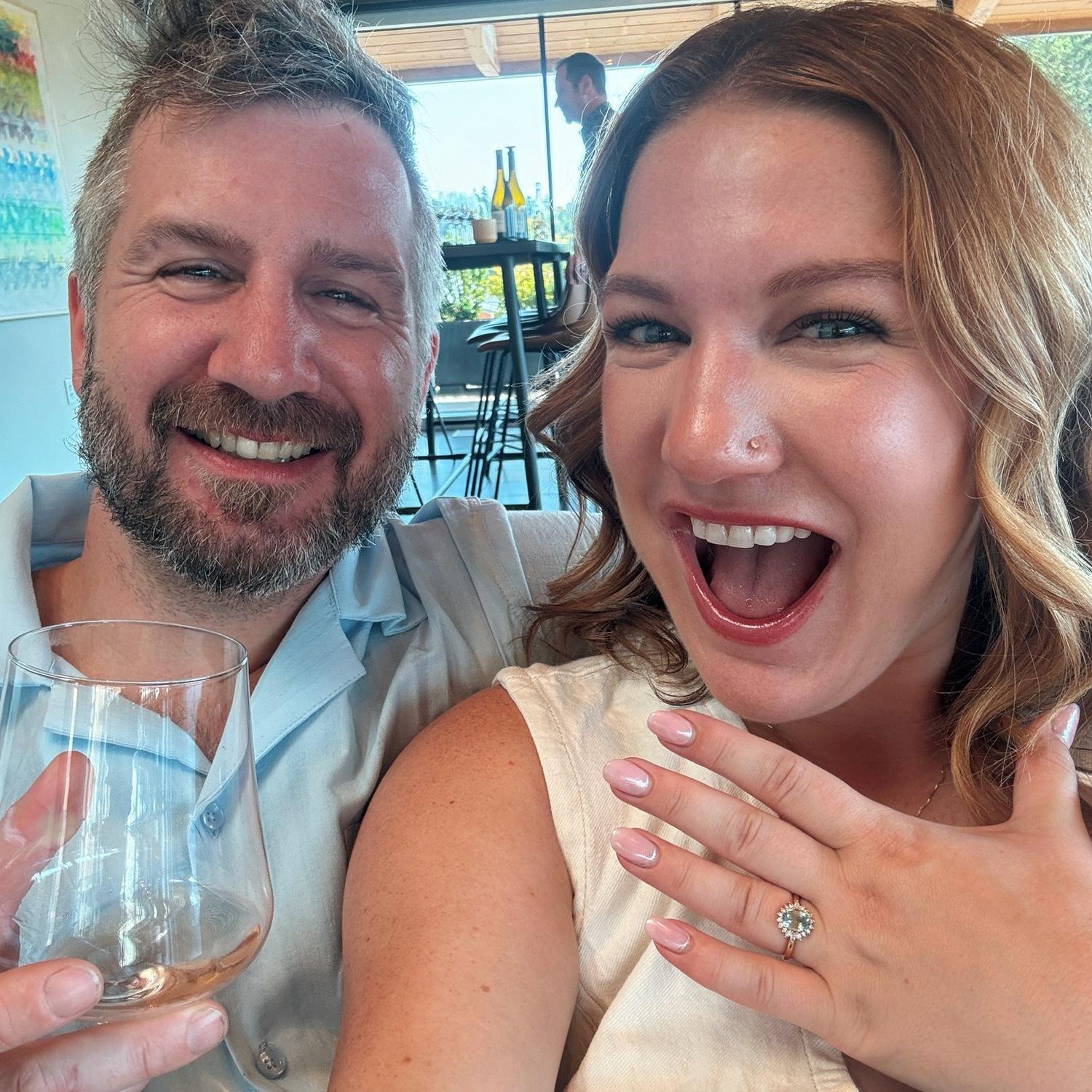 Celebrating our engagement at Rex Hill Winery!