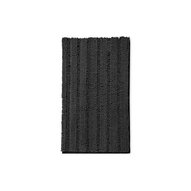 Hearth & Harbor Striped Bathroom Rug, Ultra Soft Large Chenille Bath Mat - Black