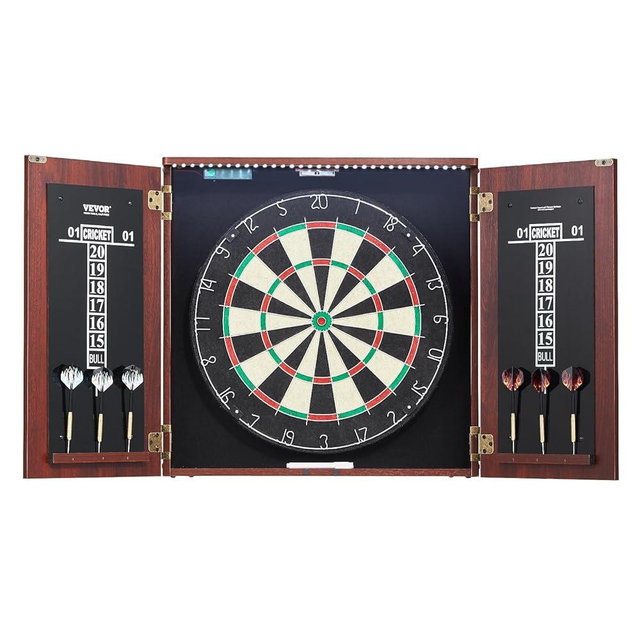 VEVOR Dart Board Cabinet Set, Multiple Styles Ready-to-Play Bundle Official Size, Steel Tip Dart Hideaway Cabinet, Features Easy Assembly, Complete with All Accessories, Perfect for Cricket Games