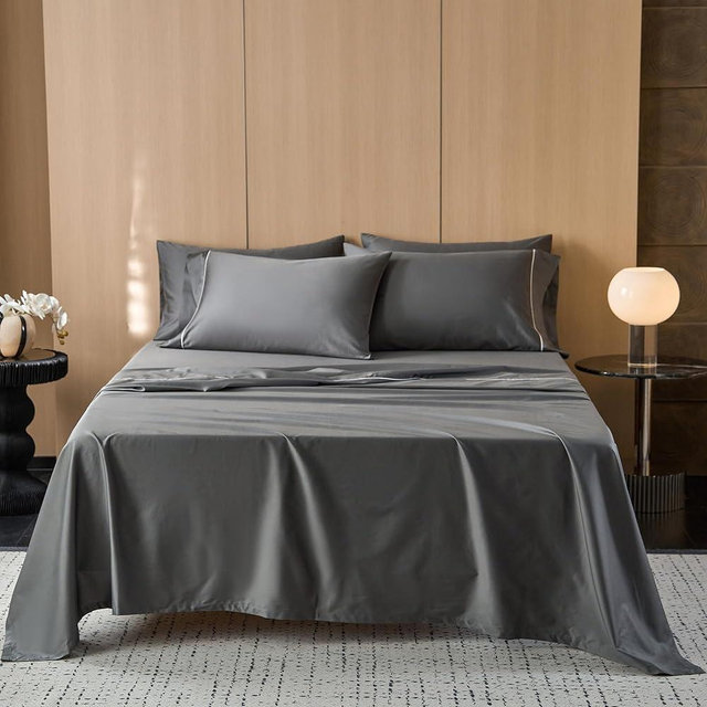 MooMee Queen Sheet Set, 100% Extra Long Staple Cotton 600TC Sateen Weave Breathable Silky Soft Luxury Hotel Quality Cooling Bed Sheets with 17" Deep Pocket - 4 Piece(Dark Gray, King)