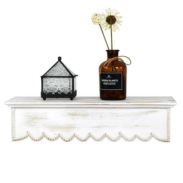Funerom Rustic 16.5×6.3×3.85 inch Small Wood Wall Shelf (White)