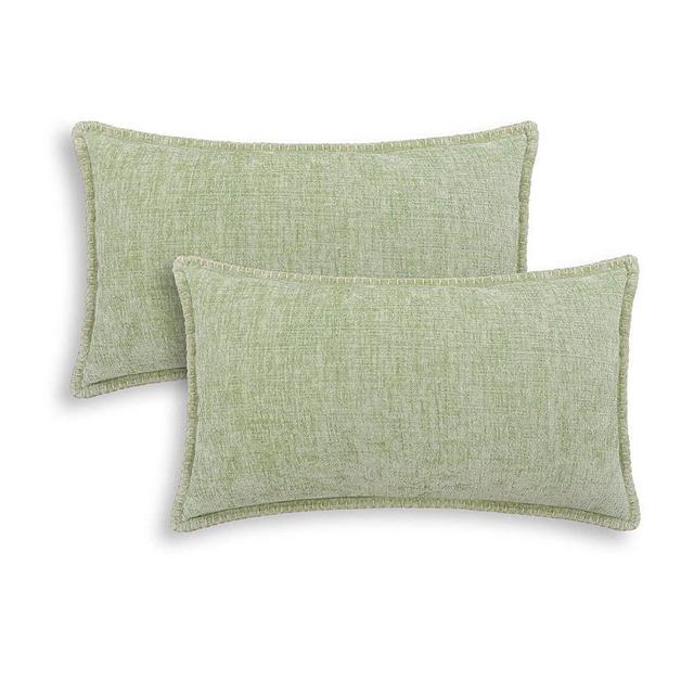 CaliTime Throw Pillow Cases Pack of 2 Cotton Thread Stitching Edges Solid Dyed Soft Chenille Cushion Covers for Couch Sofa Home Farmhouse Decoration 12 X 20 Inches Sage
