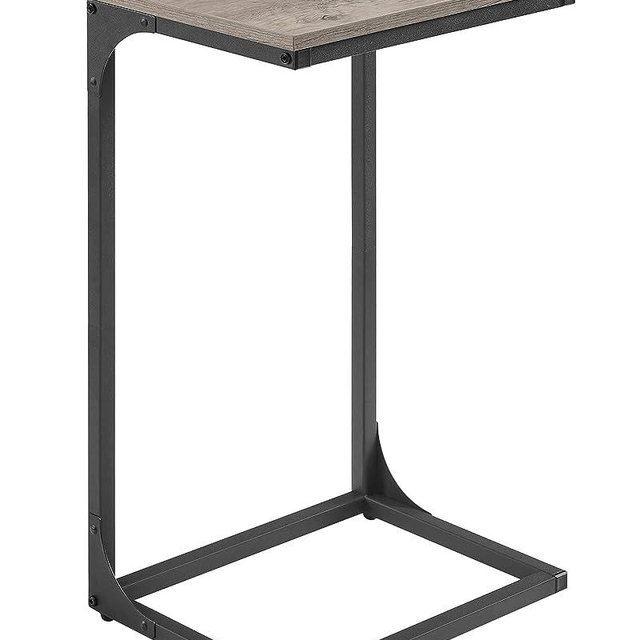 VASAGLE C-Shaped End, Side Table for Sofa, Couch with Metal Frame, Small TV Tray Table for Living Room, Bedroom, Greige and Black