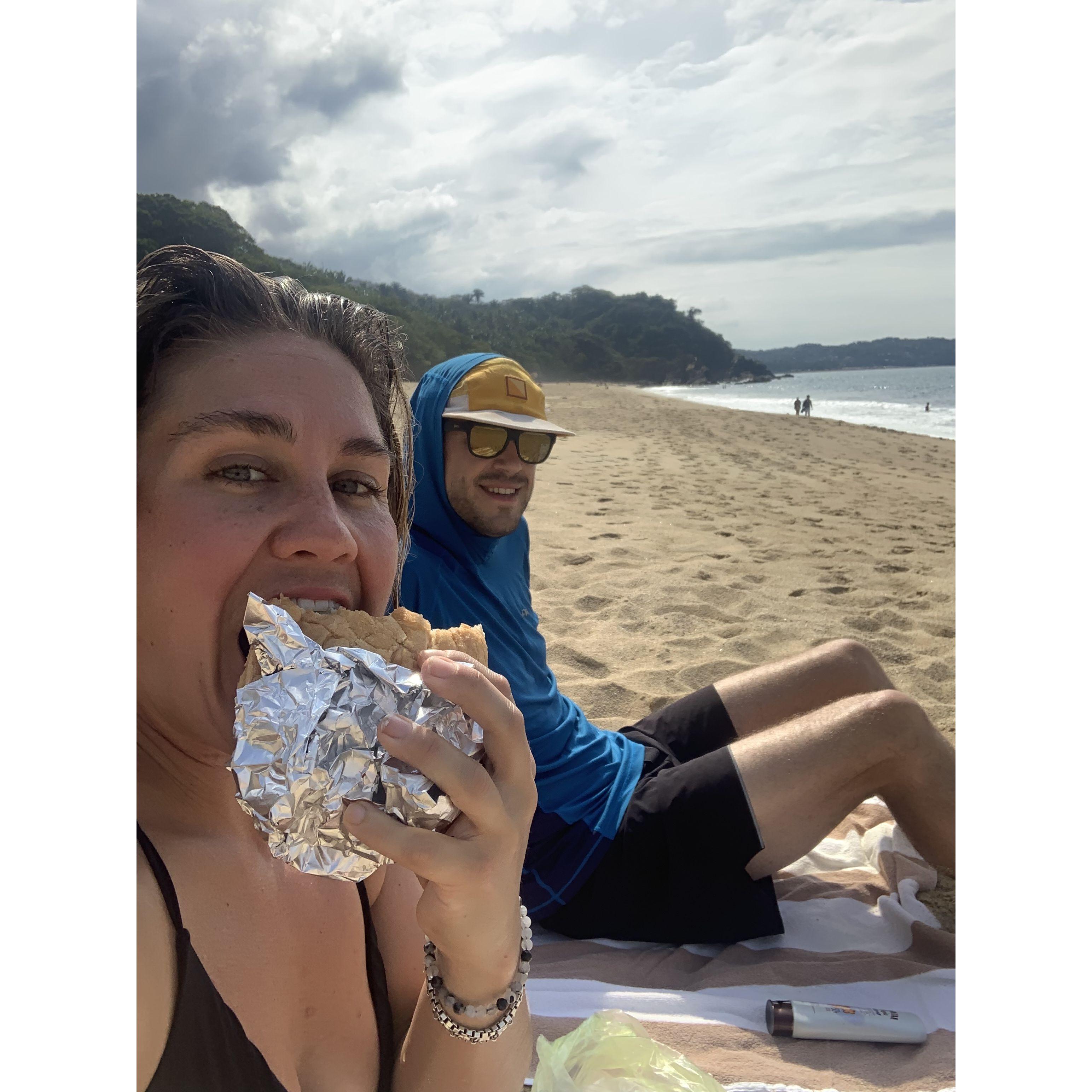 eating tortas in Sayulita away from Sayulita