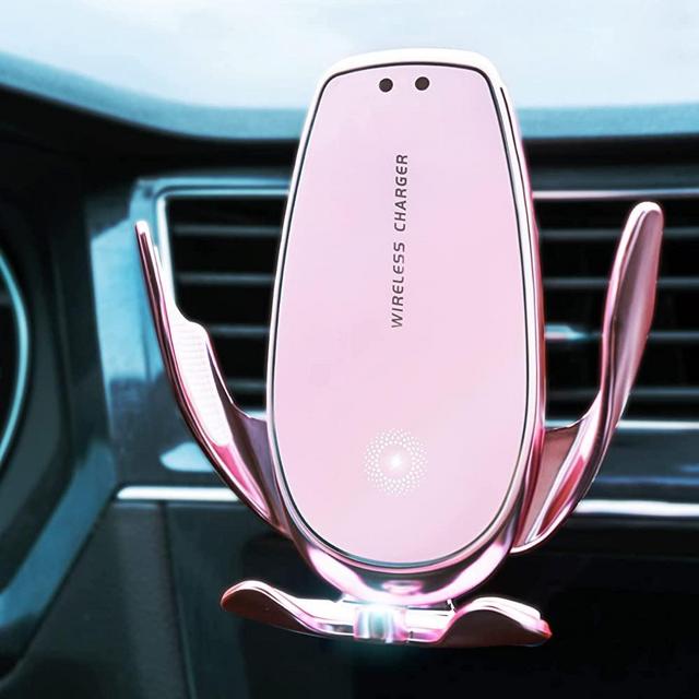 MEIMFY Wireless Car Charger Mount,Auto Clamping Air Vent Phone Holder for Car,New Upgraded Model,15W Qi Fast Charging/Magnetic DC Charging for All Mobile Phones,iPhone,Samsung,Pixel (Pink)