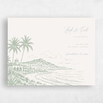 Light Oatmeal, Green Wedding Save the Date - Océan Landscape