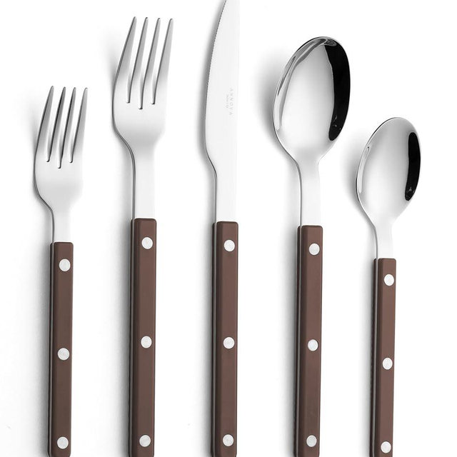 ANNOVA Silverware Set, Retro/Rivet Colorful Stainless Steel Tableware Kitchen Flatware Set Utensils, Includes Dinner Knives, Forks, Spoons, Salad Forks & Dessert Spoons (Brown, 10 Pieces)