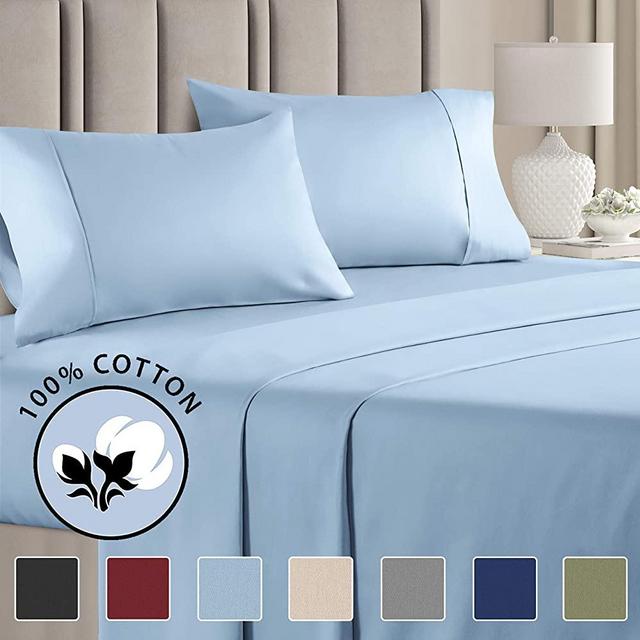 100% Cotton King Sheets Blue (4pc) Silky Smooth, Cooling 400 Thread Count Long Staple Combed Cotton King Sheet Set – 400TC High Thread Count King Sheets King Bed Sheets Cotton All Cotton 100% Cotton