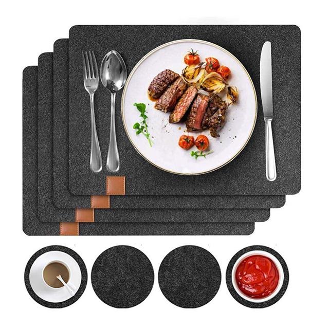 Oneuo Placemats, Washable Heat-Resistant Felt Placemats, Set of 8 (4 Place Mats and 4 Coasters), Stain Resistant Anti-Skid for Dining Table Place Mats