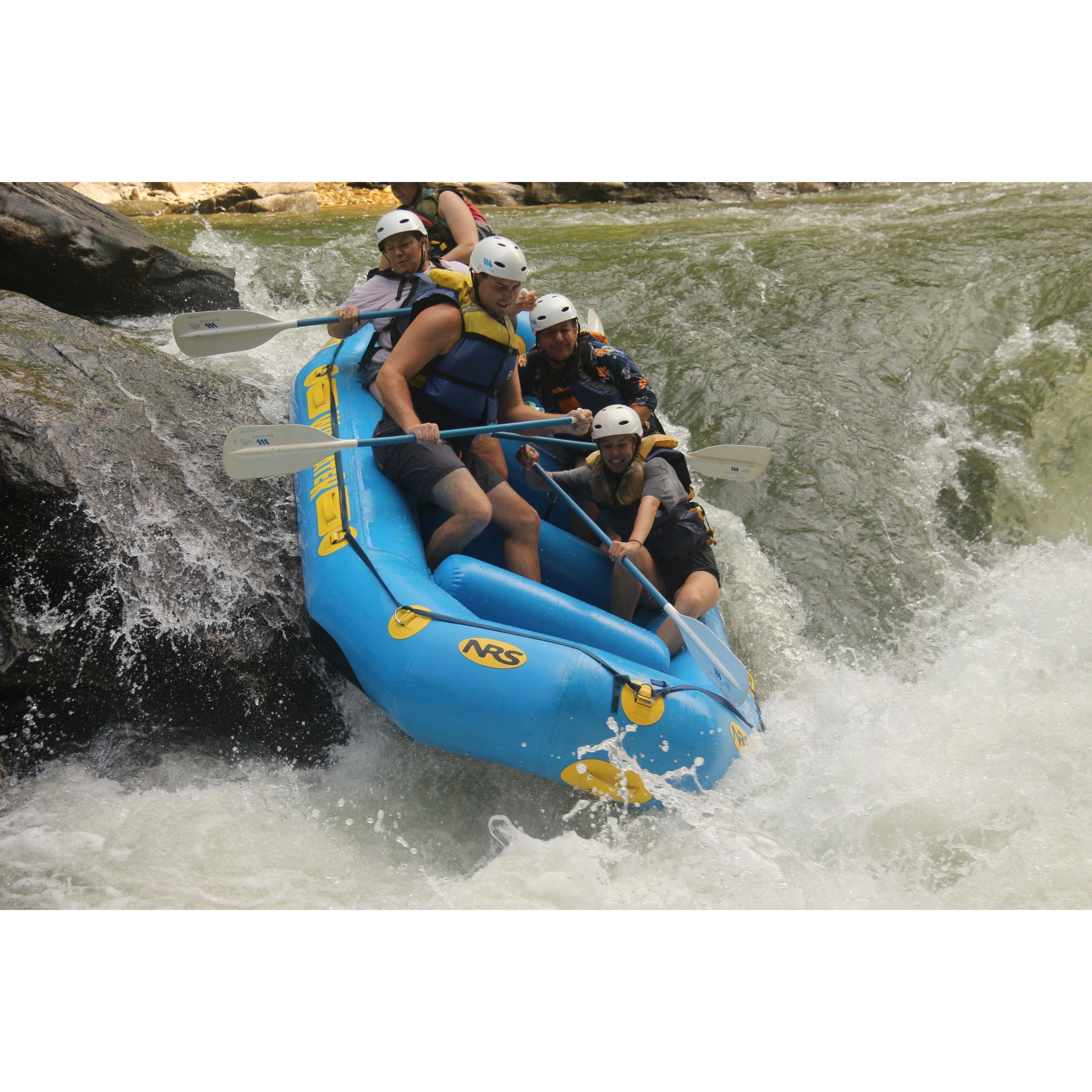 White water rafting for a second time in NC. We are in the first row dropping down a 7 foot waterfall.