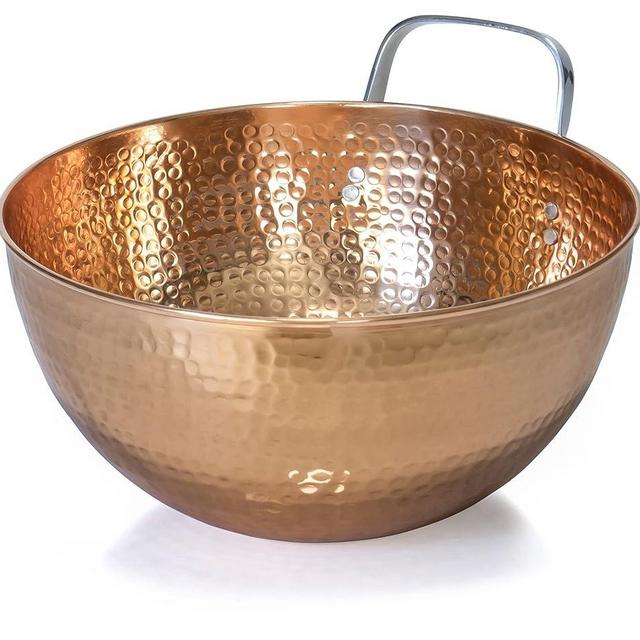 Red Co. 5 Quarts Large 11” Round Hammered Pure Copper Mixing Bowl with Handle