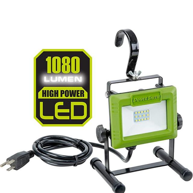 PowerSmith PWL110S 1080 Lumen LED Weatherproof Tiltable Portable Work Light with Large Adjustable Metal Hook, 360° Tilt, Metal Stand, Impact-Resistant Glass Lens, and 5' Power Cord
