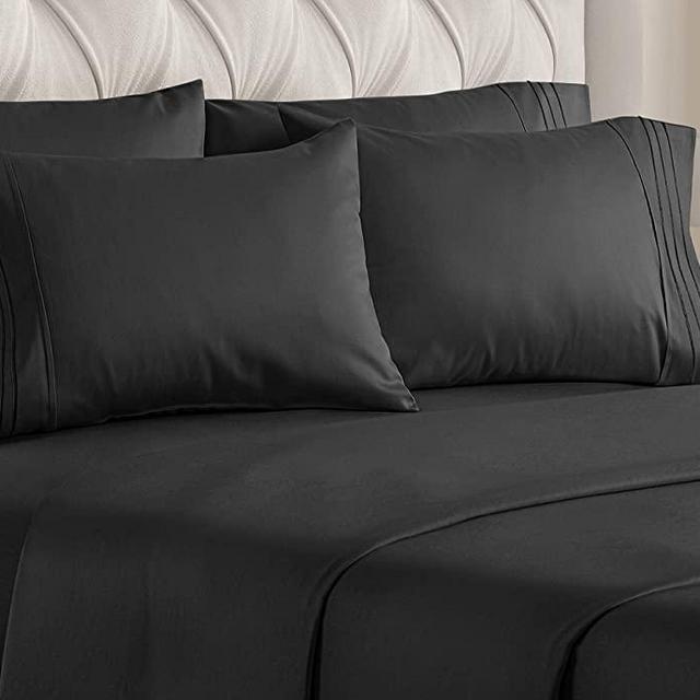 King Size Sheet Set - 6 Piece Set - Hotel Luxury Bed Sheets - Extra Soft - Deep Pockets - Easy Fit - Breathable & Cooling Sheets - Wrinkle Free - Comfy - Black Bed Sheets - Kings Sheets - 6 PC