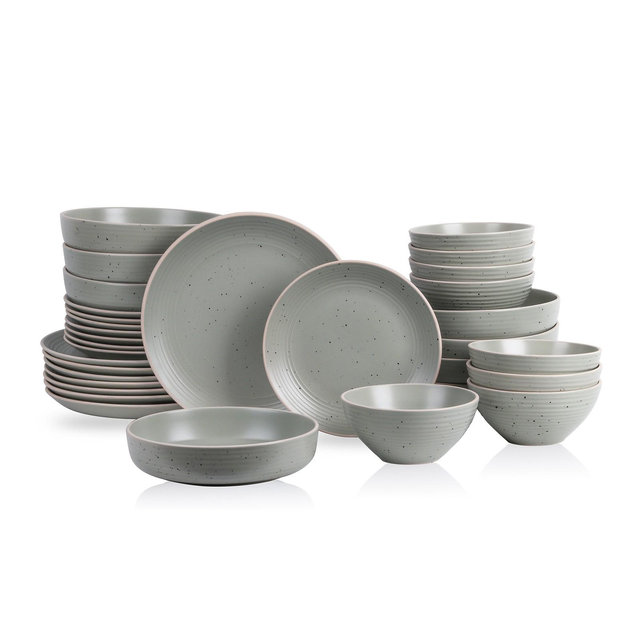 Stone Lain Lauren 32-Piece Stoneware Dinnerware Set, Service for 8, Green