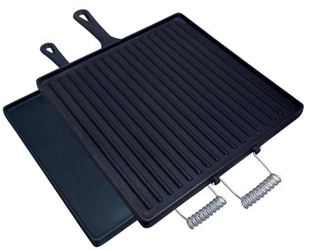 Two Sided Square Pre-Seasoned Cast Iron Griddle with Handle