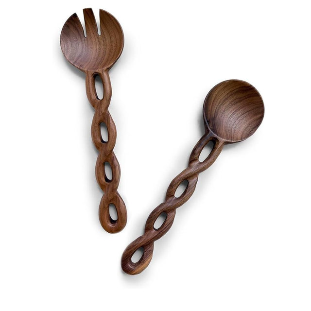 Salt & York Handcrafted Walnut Salad Tongs – Wooden Serving Utensils for Tossing & Serving Salad or Pasta – Natural Wood Kitchen Tools & Gift for Home Entertainers