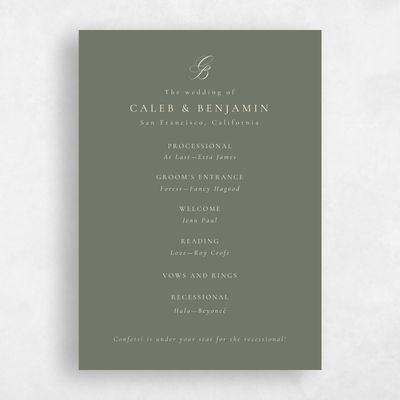 Dark Sage, Green Wedding Program - Twila
